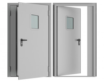 Дверь 1350x2050 противопожарная EI60 двустворчатая остекленная правая цвет светло-серый RAL7035, DPO601/1350/2050/7035/R/N