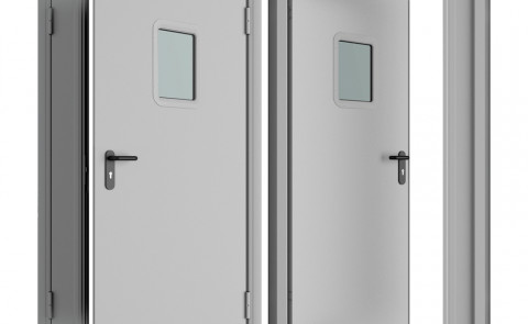 Дверь 1250x2050 техническая двустворчатая остекленная правая цвет светло-серый RAL7035, DTO1/1250/2050/7035/R/N